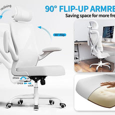 White Ergonomic Office Chair: Mesh Desk Chair Comfy with Adjustable Lumbar Support 400lbs High Back Computer Gaming Chair - Big and Tall Office Chairs with Extra Wide Seat-Adults Home Office