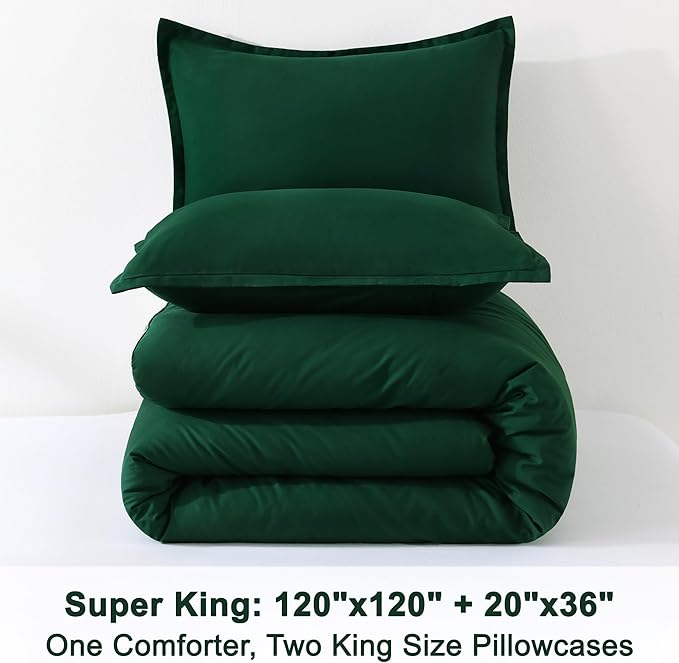 Litanika Comforter Set, Lightweight Solid Bedding Comforter Set, Fluffy Down Alternative Bed Set, Emerald Green, Super King