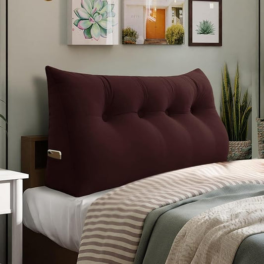 Bed Wedge Headboard Pillow - College Dorm Reading Pillow Back Support While Sitting in Bed - Ergonomic Lumbar Pillow Body Positioning Bed Pillow - Velvet Maroon 54IN