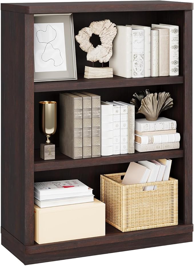 Rresyet 3 -Tier Bookcase and Book Shelf, 31” Wide Bookshelves, Wooden Bookcase Display Storage for Home Office, Living Room and Study Room (Cherry)