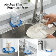 Silicone Bathroom Soap Dishes with Drain Spout-Bathroom and Kitchen Sink Organizer,Sponge Holder,Dish Soap Tray,Perfect for Dispenser,Scrubber,Bottle,Cup on Counter Lichen Blue 4.9