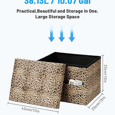 Storage Ottoman Foot Rest Stool, Small Velvet Storage Ottomans Bench, Folding Footstool with Side Pockets, Foot Rest Under Desk for Living Room Bedroom, 17x13x13 in, Leopard Print