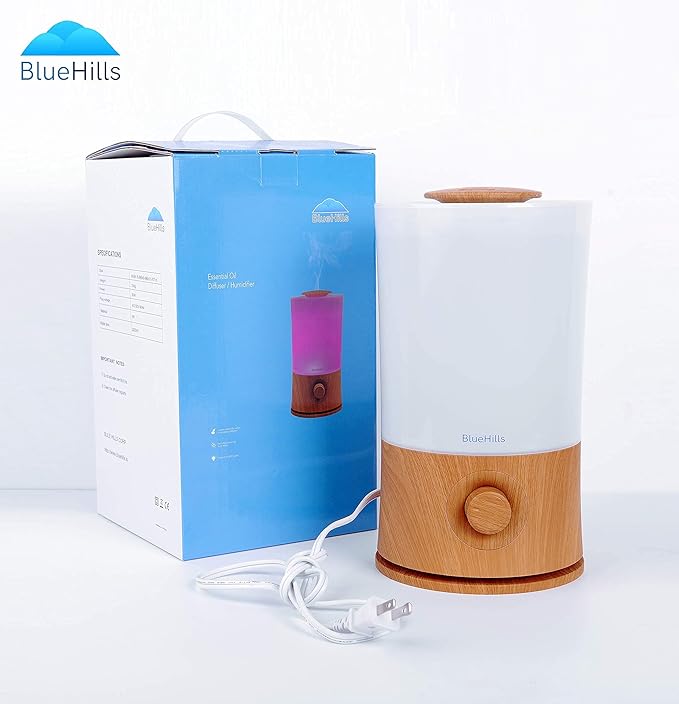 BlueHills Premium 2000 ML XL Large Essential Oil Diffuser Aromatherapy Humidifier for Large Room Home 40 Hour Run Huge Coverage Area 2 Liter Extra Large Capacity Huge Diffuser Wood Grain E005