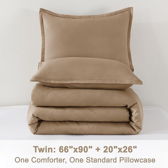 Litanika Comforter Set, Lightweight Solid Bedding Comforter Set, Fluffy Down Alternative Bed Set, Amber Brown, Twin/Twin XL