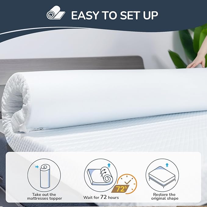 3 Inch Gel Memory Foam Mattress Topper Queen, Breathable Cooling Mattress Topper for Back Pain Relief, Washable Cooling Cover and High Density Memory Foam Included for Dorm, Bedroom