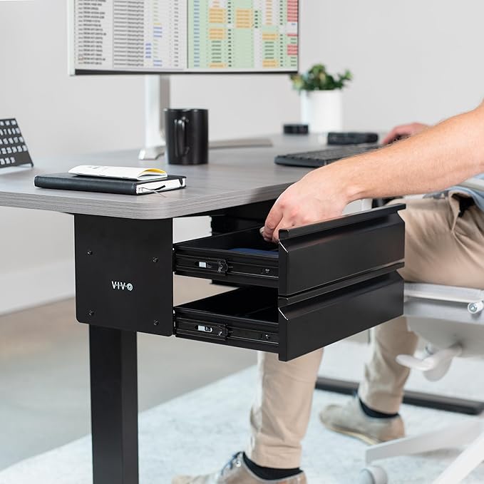 VIVO 16 inch Slide Out Dual Tier Desk Drawer, Under Desk 2 Layer Storage, Black, DESK-DR02