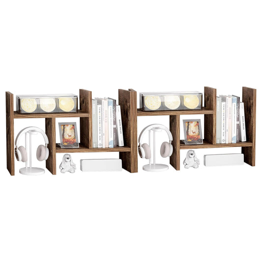 Jerry & Maggie Desktop Organizer Office Storage Rack Adjustable Wood Display Shelf Free Style Double H, Multi-Functional Mini Bookshelf for Desk Natural Stand (Violet) Dormly