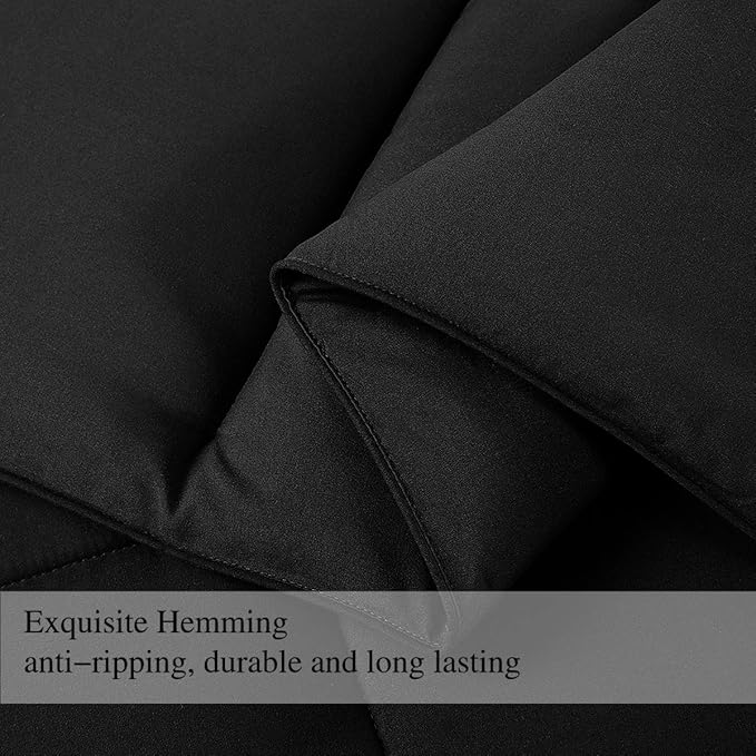 COHOME Quilted Twin/Twin XL King Size Comforter - All-Season Down Alternative Duvet Insert - Luxury Hotel Winter Warm Black Comforter with Anti-Clump Tech & 8 Tabs- Reversible （64"x88"）