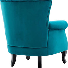 Mid Century Accent Chair Modern Tufted Wingback Armchairs Club Chair Velvet Single Sofa Lounge Chair with Pillow for Living Room, Teal Blue