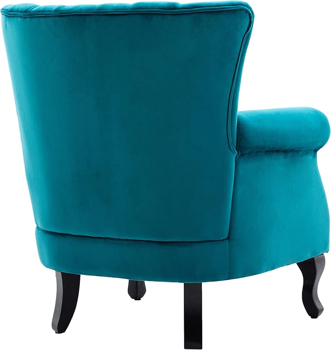 Mid Century Accent Chair Modern Tufted Wingback Armchairs Club Chair Velvet Single Sofa Lounge Chair with Pillow for Living Room, Teal Blue