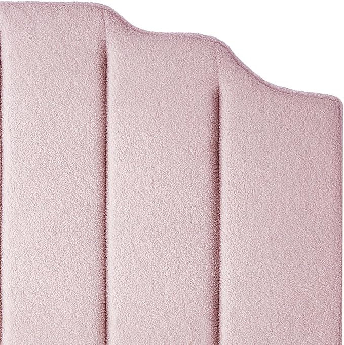 24KF Pink Teddy Fabric Tufted for Queen Upholstered Headboard, Modern Vertical Channel Design Full Headboard with Stepped Silhouette Top Edge,6026-Q-Teddy Pink