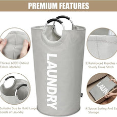 DOKEHOM 90L Large Laundry Basket, Collapsible Laundry Bag, Freestanding Tall Clothes Hamper, Foldable Washing Bin (Grey)