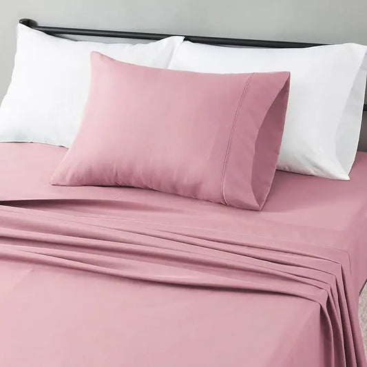 Amazon Basics Lightweight Microfiber 3-Piece Bed Sheet Set, Rose, Solid, Twin XL AmazonBasics