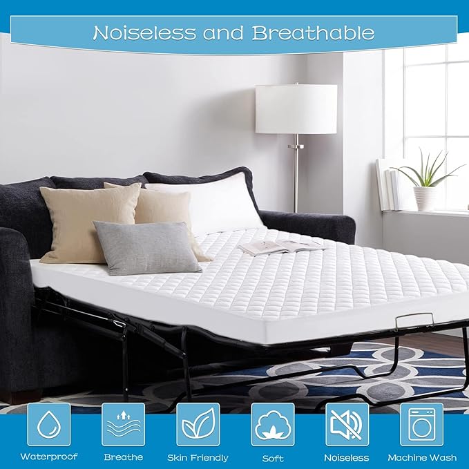 GRT Waterproof Sofa Bed Mattress Pad - 100% Waterproof Full Sleeper Sofa Mattress Protector Quilted, Breathable Noiseless Sofa Mattress Topper Cover, Full 54x72, White