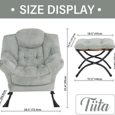 Tiita Lazy Chair with Ottoman, Modern Large Accent Lounge Armchair, Comfy Leisure Sofa Reading Chair with Footrest for Bedroom, Living Room, Dorm Rooms, Garden and Courtyard, Plush Green