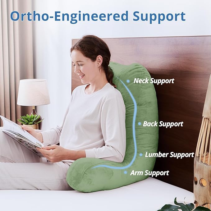 Sasttie 25-inch Reading Pillows for Sitting in Bed Adult, Jumbo Velvet Back Pillow Bed Sitting Up, XL High Back-Rest Support Cushion for Sit Up on Couch & Floor, Oeko-Tex Certified, Sage Green