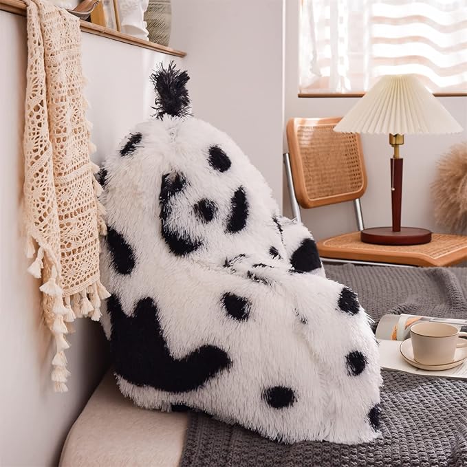 A Nice Night Faux Fur Reading Pillow Bed Wedge Large Adult Children Backrest with Arms Back Support for Sitting Up in Bed/Couch for Bedrest,whiteBlack