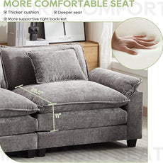 Modular Sectional Sofa, Comfy Cloud Couch Sectional Sofa, Chenille Sofa Sleeper Deep Seat Sofa with Throw Pillows for Living Room (Light Gray, 53