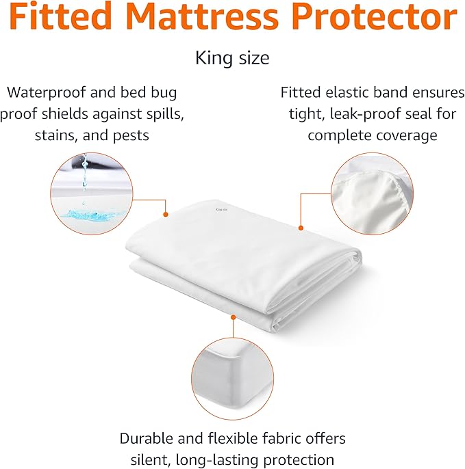 Amazon Basics Waterproof Mattress Protector, White, King
