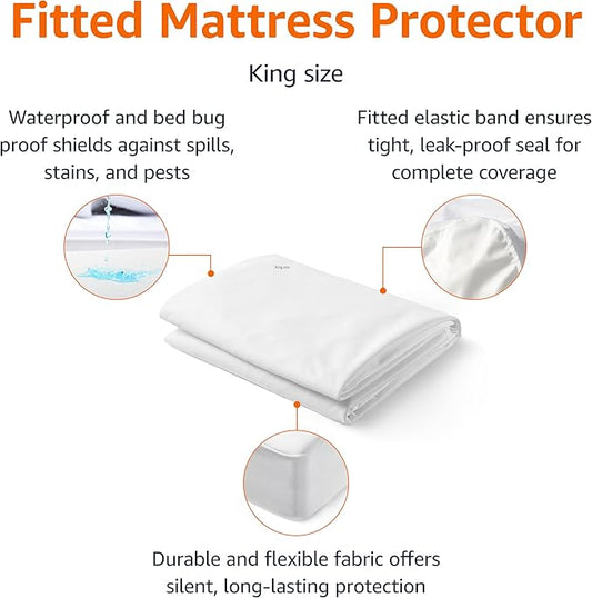 Amazon Basics Waterproof Mattress Protector, White, King