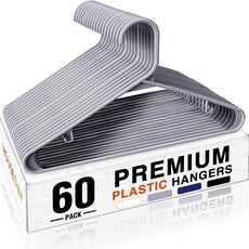 HOUSE DAY Grey Plastic Hangers 60 Pack, Non-Slip Plastic Hanger with Dual Hooks - Slim Space Saving 1/4
