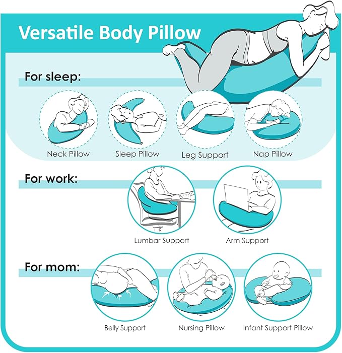 BYRIVER 39" C Shaped Body Pillow for Side Sleeping Adults Men Women, Anxiety Relief Hugging Gaming Lap Pillow, Pregnancy Knees Separate Pillow, Gifts for New Moms, Removable Pillowcase(L)