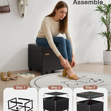 17.7 inches Synthetic Leather turfed Ottomans Cube with Storage, Metal-Framed Square Storage Ottoman Foot Rest Stool Holds 770 LB for Dorm Living Room Bedroom Black UASND63B