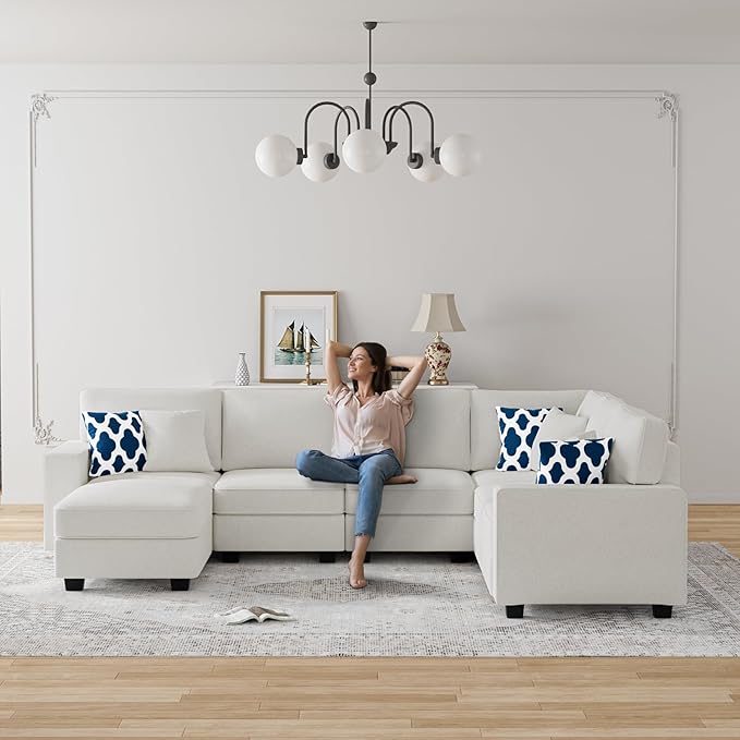 Legend Vansen Modular Sectional Sofa U Shaped Couch with Ottoman Modern Reversible Corner Sectional Couch for Living Room (Cream, U Shaped Sofa-2)