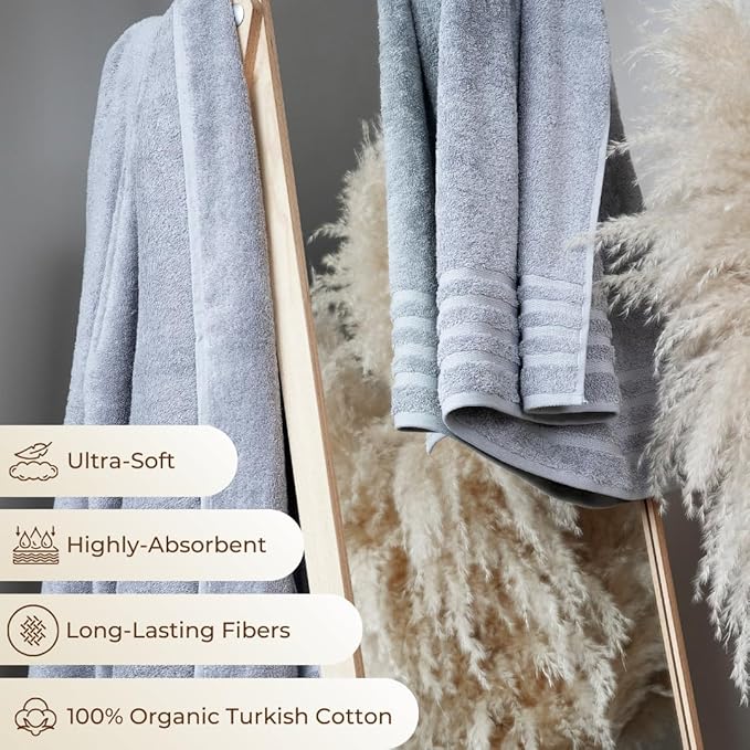 Luxury Bath Sheets, 2 Piece Extra Large Bath Sheets (40x65 Inches), Highly Absorbent, Quick Dry, Premium, and Plush Bath Sheets, 100% Organic Turkish Cotton Towels for Bathroom (Grey)