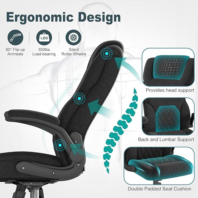 AnyGod Ergonomic Computer Desk Chairs with Flip-up Armrests, Lumbar Support, High Back, 360° Swivel and Rocking Function for Home Office