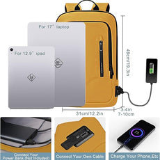 hk Backpack for Men Business Slim Backpack with USB Charger Computer Lightweight Anti-theft Travel (Yellow, 17.3 Inch)