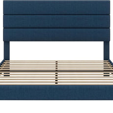 SHA CERLIN Full Platform Bed Frame with Upholstered Fabric Headboard, Mattress Foundation with Strong Wooden Slats Support, No Box Spring Needed, Blue