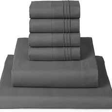 Mellanni California King Sheet Set - 6-Piece Iconic Collection Bedding, (Including 4 Pillowcases), 16-Inch Deep Pocket, Easy Care, Extra Soft, Cooling Sheets, Brushed Microfiber - Gray