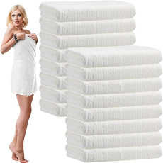 16 Pack Microfiber Bath Towels Bulk 27'' x 60'' Oversized Size Bath Towel Highly Absorbent Extra Large Soft Drying for Shower Beach Winter Salon Sport Gym Party (Wheat,White)