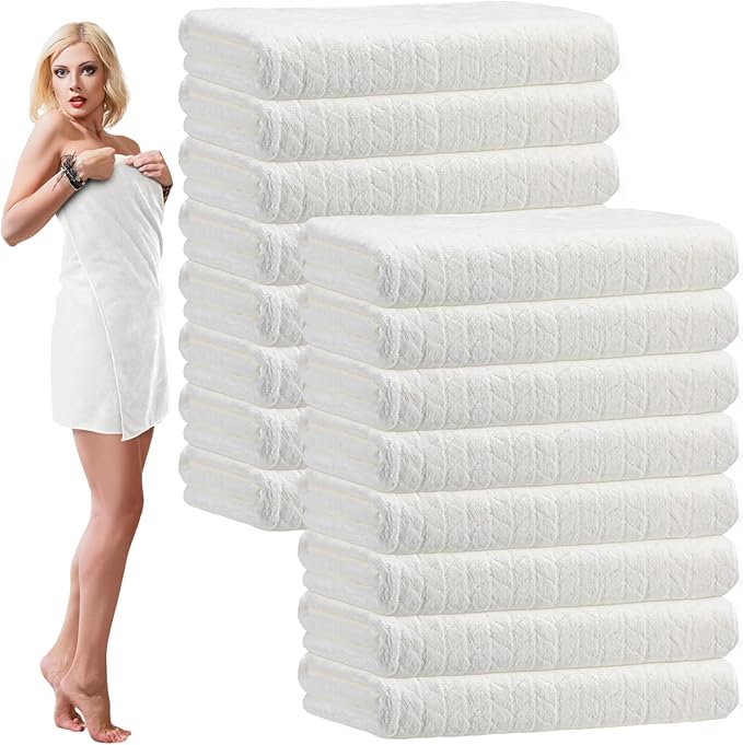 16 Pack Microfiber Bath Towels Bulk 27'' x 60'' Oversized Size Bath Towel Highly Absorbent Extra Large Soft Drying for Shower Beach Winter Salon Sport Gym Party (Wheat,White)