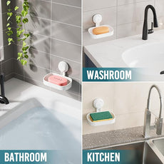 TAILI Soap Dish Soap Holder Suction Cup Powerful Vacuum Suction, Strong Bar Sponge Holder for Shower Wall, Bathroom Accessories, Tub and Kitchen Sink, Drill-Free, Waterproof, Removable