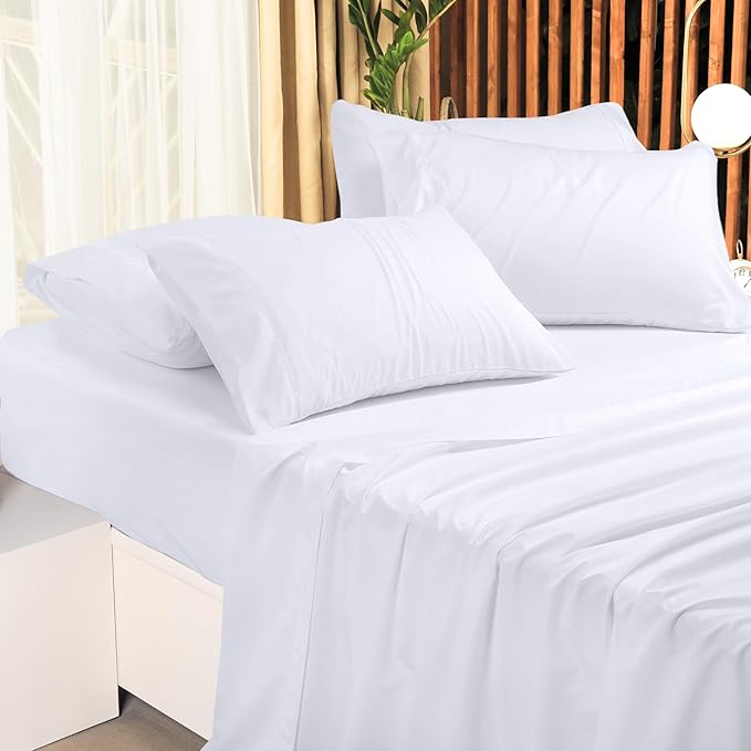 Utopia Bedding King Sheet Set 4 Piece Bed Sheets for King Size Bed, Hotel Luxury, Extra Soft, Cooling Bed Sheets - Wrinkle, and Fade Resistant (White)