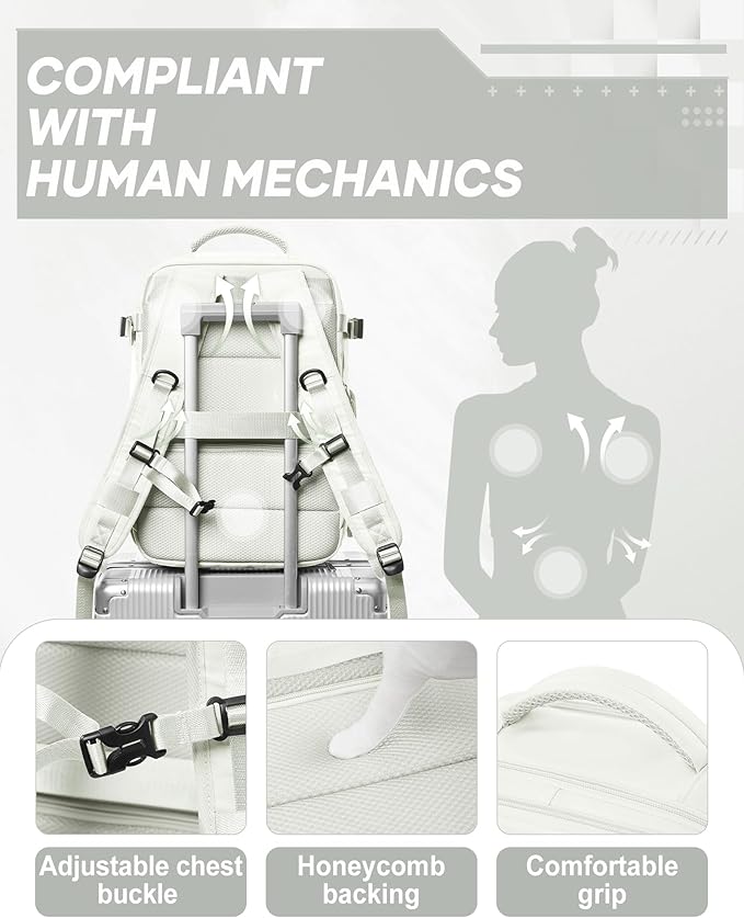 suwasp Vacuum Compression Backpack, 45L Expandable Travel Backpack with Electric Vacpack Pump, Travel Vacuum Bags with Shoe Compartment/17inch Laptop Compartment/USB Port, White