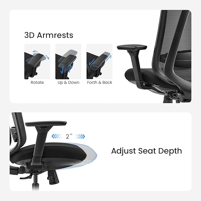 EUREKA ERGONOMIC Office Chair, Ergonomic Computer Desk Chairs with Lumbar Support, 3D Adjustable Armrests, Work Chair with Wheels for Office and Home, Black