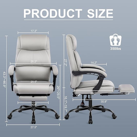 Misolant Big and Tall Office Chair with Footrest, High Back Desk Chair with Linkage Armrest, 90-155° Recline Executive Computer Chairs with Adjustable Height for Home