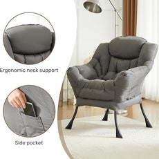 HollyHOME Lazy Chair with Armrest and Side Pocket, Comfy Accent Lounge Chair,Leisure Sofa Armchair for Living Room, Bedroom, Dorm, or Small Spaces, Oversized Reading Sofa Chair,Dark Grey
