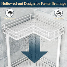 Consumest Corner Shower Caddy Standing - 4-Tier Stainless Steel Shower Organizer with Soap Holder and 4 Hooks, Large Capacity Corner Shelf Stand for Bathroom, Rest Room, White