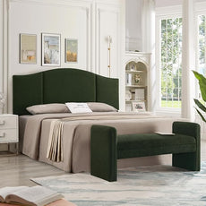 24KF Modern Upholstered Bed Bench Covered with Soft Boucle Teddy Fabric, Lovely Entryway Bench Ottoman with Armrest,5062-Dark Green