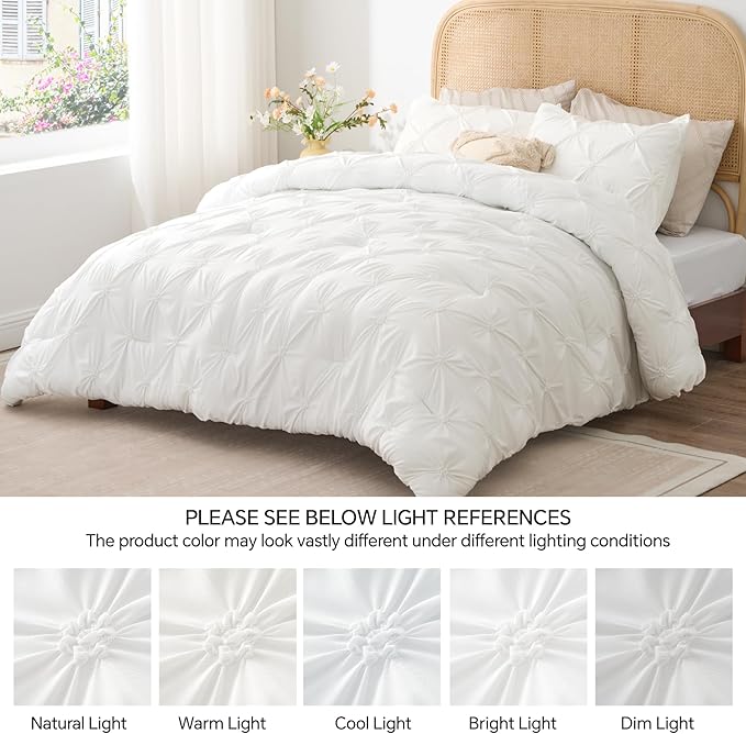 BEDELITE White Twin Comforter Set - 2 Peices Boho Pintuck Bedding Comforter Sets, Lightweight Soft & Warm Twin Bedding Sets with 1 Pillowcase for All Season
