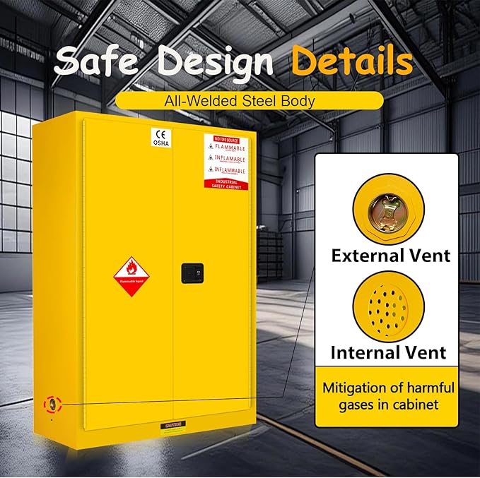 70-Gallon Flammable Storage Cabinet, 70''x45''x20'' Galvanized Steel Safety Cabinet with Adjustable Shelves, Fire Cabinet for Gasoline, Oil, Chemical Storage