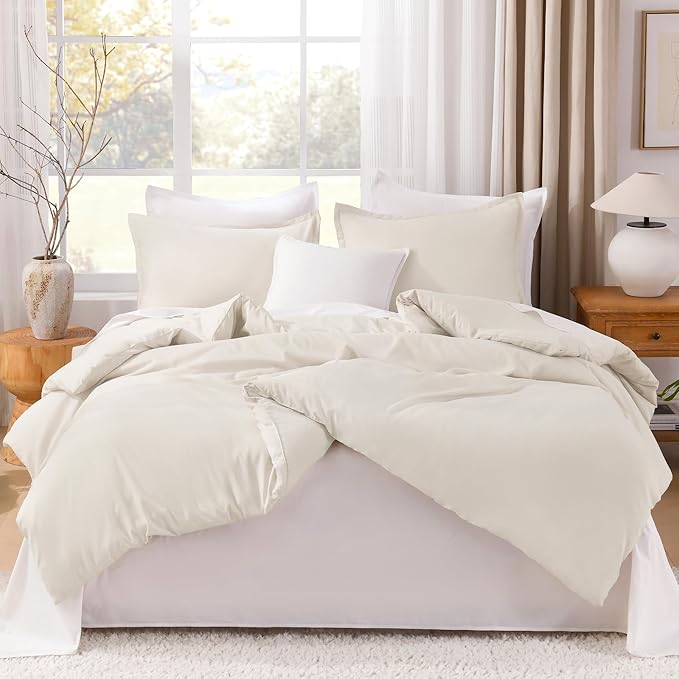 Litanika Comforter Set, Lightweight Solid Bedding Comforter Set, Fluffy Down Alternative Bed Set, Beige, Super King Plus