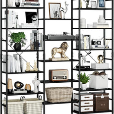 NUMENN Triple Wide 6 Tier Bookshelf, Rustic Industrial Style Bookcases and Bookshelves with 17 Open Display Shelves, Modern Tall Bookcase Furniture for Bedroom, Living Room and Home Office, Black