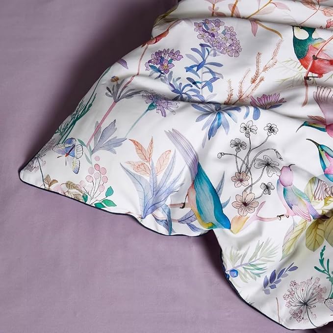 MKXI Purple Comforter Set Twin Size Microfiber Quilt with 2 Pillowcases Soft Comforter 68"x90" Birds and Floral Pattern Botanical Comforters