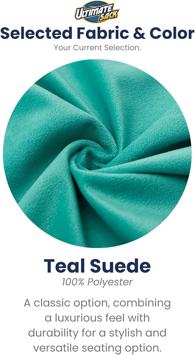 ULTIMATE SACK 6000 6-Foot Bean Bag Chair, Teal Suede Cover – Oversized Foam Lounger, Floor Seat, Small Sofa, or Couch Bed for Living Area, Gaming Room, or Reading Lounge