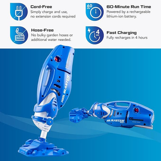 POOL BLASTER Max CG Cordless Pool Vacuum Deep Cleans Pools in Minutes, Spot-Cleans in Seconds, Strong Suction, 1 Hr Runtime, Handheld Rechargeable Swimming Pool Cleaner, Inground & Above Ground Pools